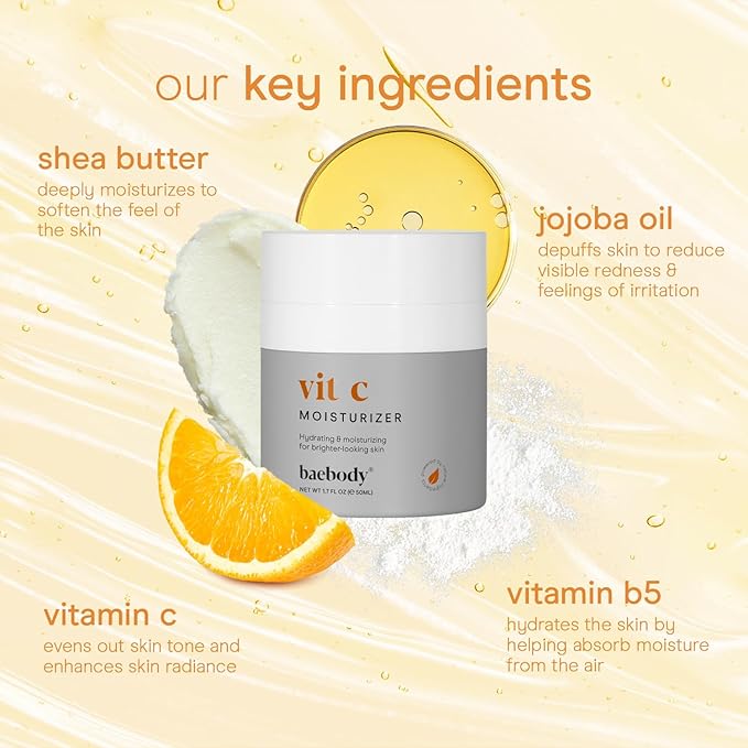 Baebody Made in USA Vitamin C Face Moisturizer - Brightening Vitamin C Cream Moisturizer with Jojoba Oil - Anti Aging and Hydrating (1.7 fl oz/50 ml)