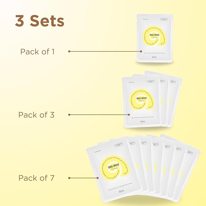 BYA x7 Rejuvenating, Anti aging, Anti pimple, Snail Mucin, Face Masks Skincare, Facial Mask, Face Mask Skin Care, Sheet Mask, Face Mask Set, Face Sheet Masks Skincare, Hydrating Face Masks Sheets