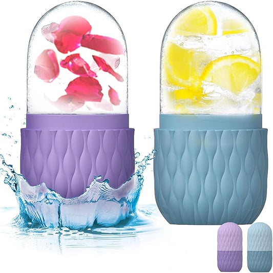 2 Pack Ice Roller for Face and Eye, Skin Care for Shrink Pores Reduce Puffiness, Nursing Tool for Fever, Redness and Swelling, Ice Cube, Ice Mold, Ice Stick, Ice Holder for Face Women Men Purple-Blue
