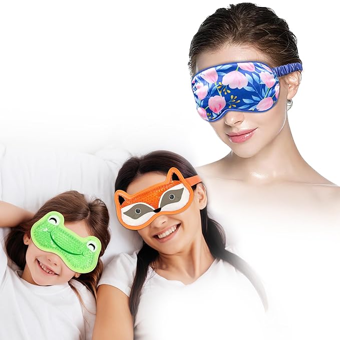 Bundle of CONBELLA 2PCS Adorable Cooling Eye Mask Gel Eye Mask, Reusable Hot Cold Therapy and Cooling Eye Mask, Gel Eye Mask for Dark Circles, Migraines, Eye Surgery, Warm Compress for Eyes