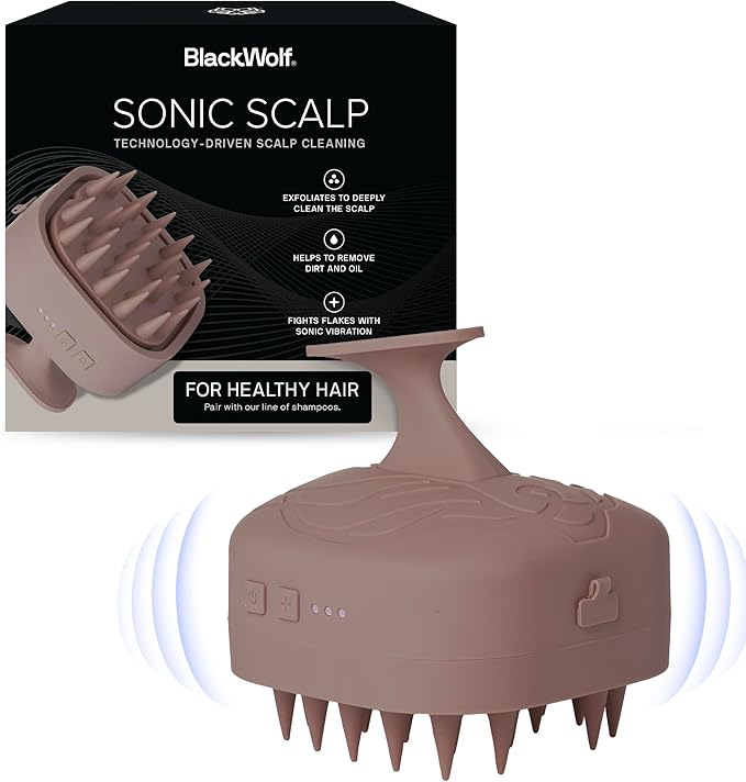Black Wolf Sonic Scalp Scrubber, (Taupe) - Hair & Scalp Massager Brush with 3-Speed Oscillation - Rechargeable Scalp Care Comb with Soft Silicone Oscillating Bristles for Deep Clean & Exfoliation