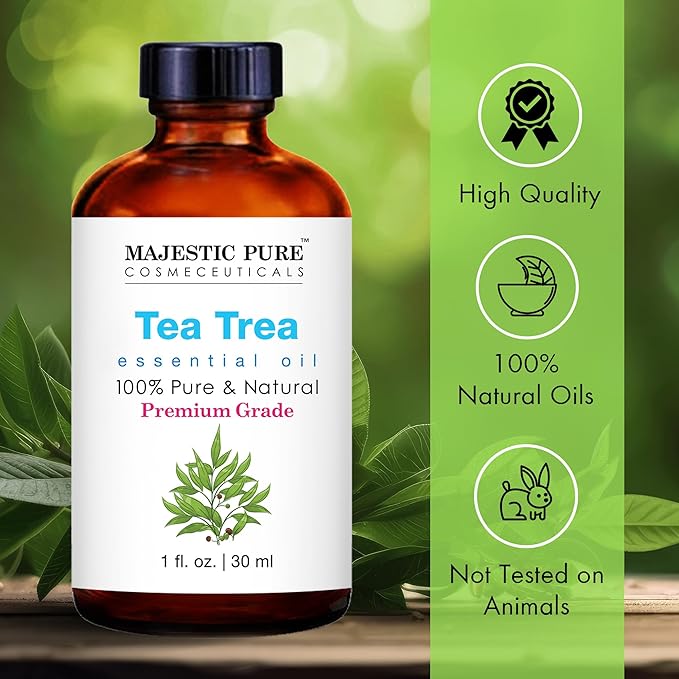 MAJESTIC PURE Tea Tree Essential Oil | 100% Pure and Natural Tea Tree Oil | Premium Grade Essential Oils for Hair Care, Home Diffusers, Skin, Aromatherapy, Massage and Humidifiers | 1 Fl Oz