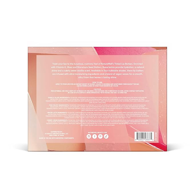 NATURE WELL Tinted Lip Butter Variety Pack, Shear & Subtle Tinted Moisturizing Balms, Vanilla Scented, Lightweight & Non-Greasy, Vitamin E, Shea, & Murumuru Butters, 0.50 Oz Each (Pack of 4)