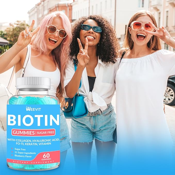 Biotin Gummies, Sugar Free Biotin Vitamins for Women & Men Supports Hair Growth, Nails & Skin, Chewable Biotin and Collagen Supplement | Gluten-Free
