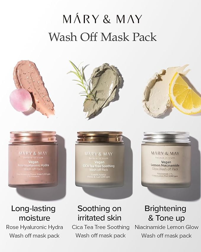 Mary&May Vegan Rose Hyaluronic Hydra Wash Off Mask - Cream Caly Mask for Moisturizing, Pore Purifying, Skin Softening - Korean Skincare, 4.23oz.