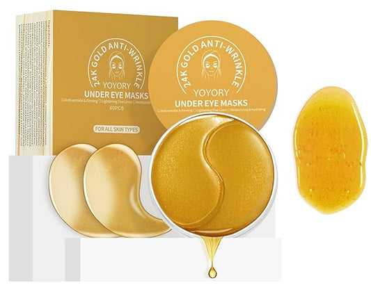 Under Eye Patches Masks - 24K Gold Eye Patch for Dark Circles & Puffy Eyesg,Fine Lines,Eye Bags Collagen Infused with Hyaluronic Acid Wrinkle Smoothing, Hydration & Firming Care (30 Pairs) Gold