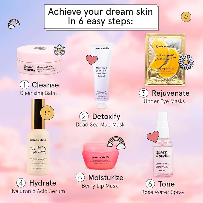 grace & stella Award Mothers Day Gifts for Friends, Gifts for Her - Travel Essentials for Moms with Under Eye Masks, Serum, Cleanser, Lip Balm - Perfect for Anniversary, Birthdays - Vegan Self Care