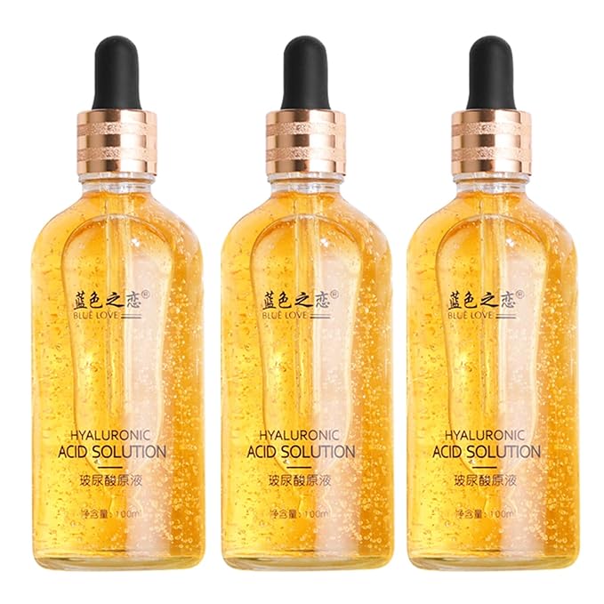 BLUE LOVE 3PC 24K Gold Foil Hyaluronic Acid Serum for Women & Men - Anti-Aging Essence for Deep Moisturization and Dark Spot Reduction - Radiant Skin Care Solution