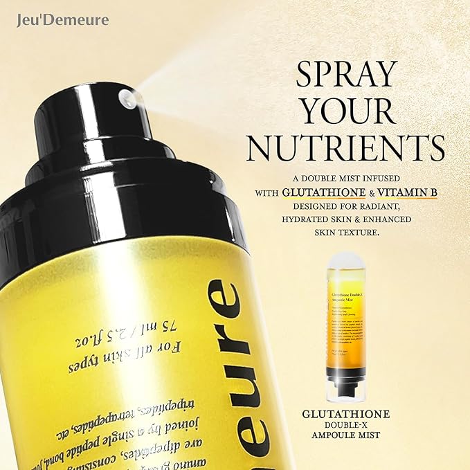 JEU'DEMEURE Glutathione & Niacinamide Luminous Ampoule Face Mist – Korean Dewy Skin Spray for Even Tone, Hydration & Glow – Antioxidant Ampoule Essence with Fermented Vitamin B, 2.5 fl.oz