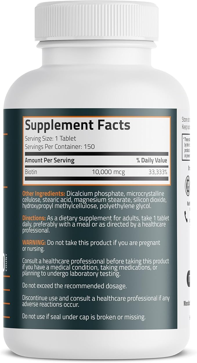 Bronson Biotin 10,000mcg, Supports Healthy Hair, Skin and Nails, Vegetarian, Non-GMO, 150 Tablets