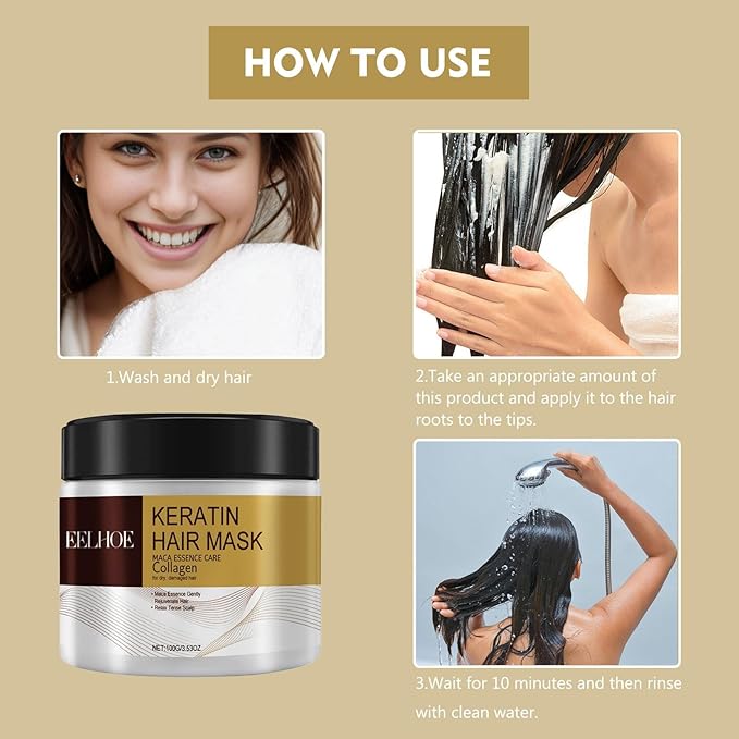 Collagen Hair Mask for Damaged Hair - Deep Repair Conditioning Argan Oil Treatment for Curly or Straight Thin Fine Hair 100ml