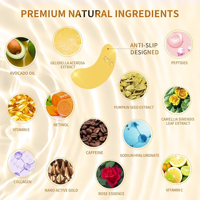 Under Eye Patches for Puffy Eyes Treatment 30 Pairs, 24K Gold Under Eye Masks for Dark Circles and Puffiness, Eye Gel Pads w/Collagen, Sodium Hyaluronate, Rose Essence for Eye Bags Treatment