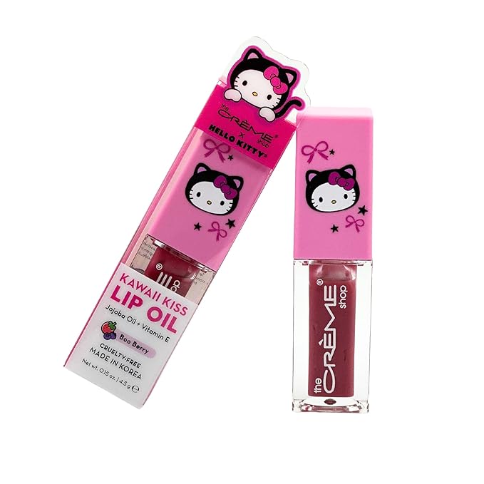 The Crème Shop x Hello Kitty Kawaii Kiss Lip Oil, Hydrating Lip Oil with Jojoba Oil & Vitamin E (Boo Berry)