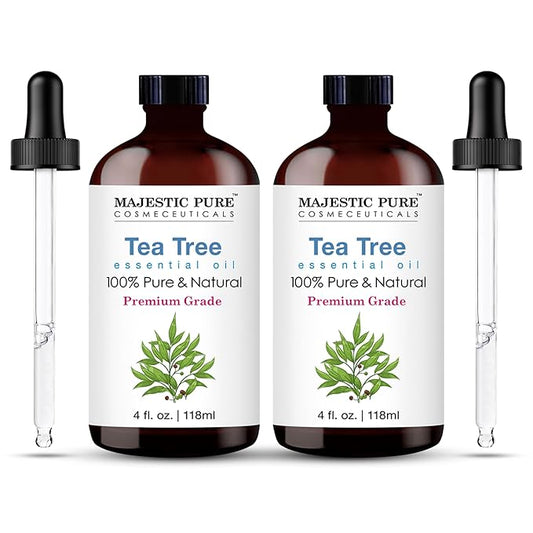 MAJESTIC PURE Tea Tree Essential Oil | 100% Pure and Natural Oil | Premium Grade Essential Oils for Hair Care, Home Diffusers, Skin, Aromatherapy, Massage and Humidifiers | 4 Fl Oz (Pack of 2)