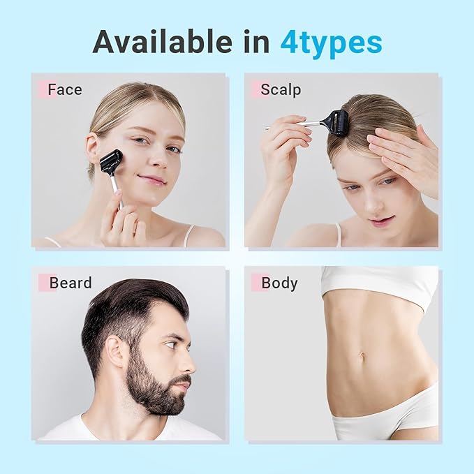 Derma Roller Kit for Hair Beard Face Body Scalp 5-in-1 0.25mm Titanium Microneedle Roller Ice Roller Steel handle