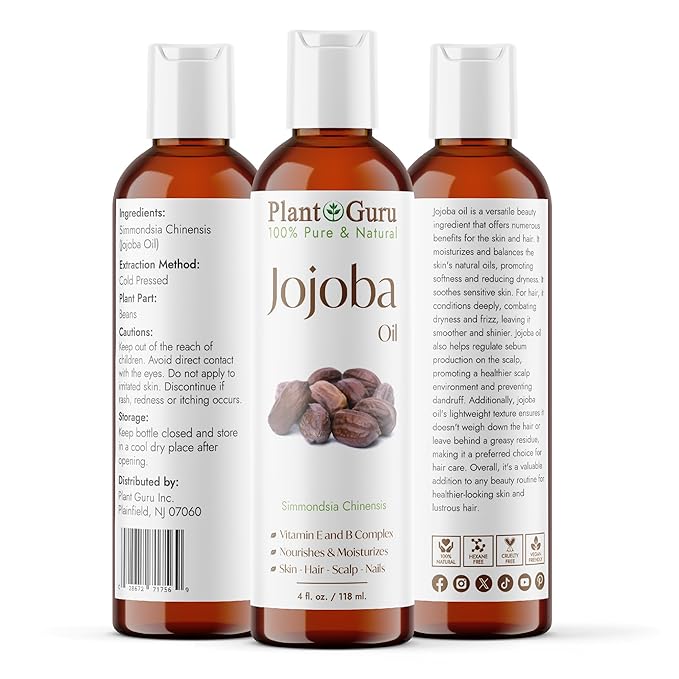 Jojoba Oil 4 fl. oz. Cold Pressed Unrefined - 100% Pure Natural Moisturizer For Skin, Body, Face And Hair Growth. Deeply Hydrating Carrier Oil For DIY Soap Making and Massage
