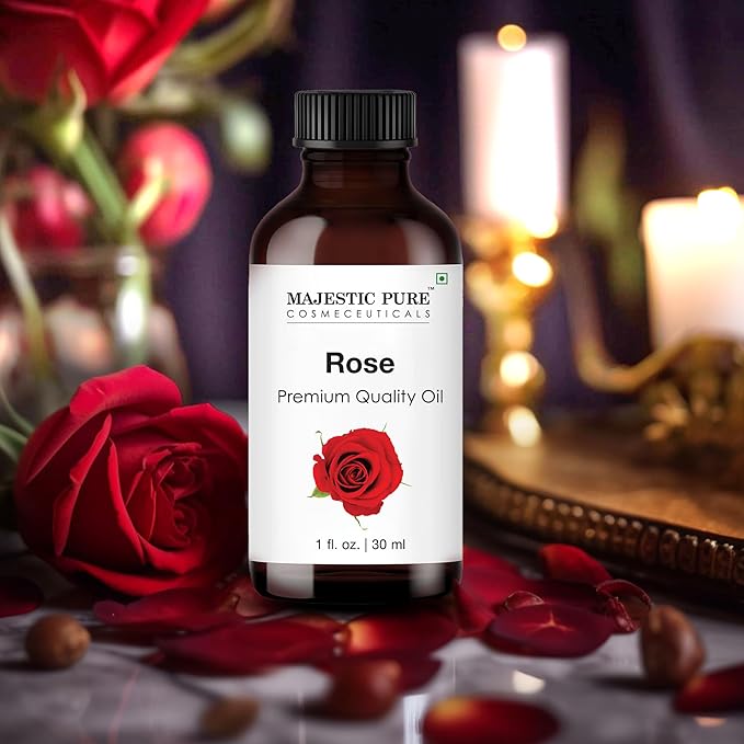 MAJESTIC PURE Rose Essential Oil | 100% Pure and Natural Rose Oil | Premium Grade Essential Oils for Hair Care, Home Diffusers, Skin, Aromatherapy, Massage and Humidifiers | 1 Fl Oz