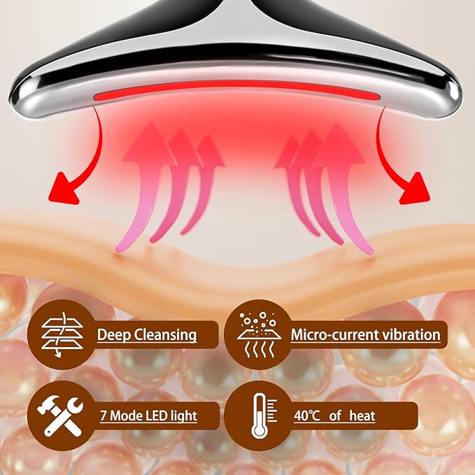 7-in-1 True Beauty Glow Facial Massager, Multifunctional Electric Red Light Therapy for Women (Black)