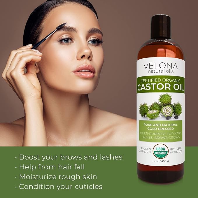 velona USDA Certified Organic Castor Oil - 64 fl oz | For Hair, Boost Eyelashes, Eyebrows | Cold pressed, Natural Oil, USP Grade | Hexane Free