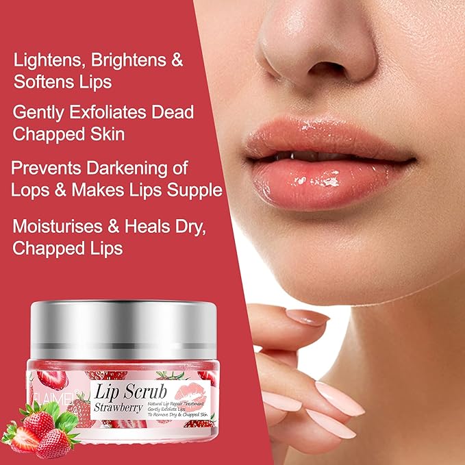 Strawberry Lip Scrub & Repair, Exfoliator & Moisturizer for Chapped, Dry and Flaky Lips