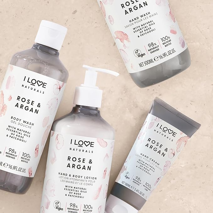 I Love Naturals Rose and Argan Hand Lotion - Hand Lotion for Dry Skin - Moisturizing Lotion with Shea Butter and Coconut Oil - 3.38 oz