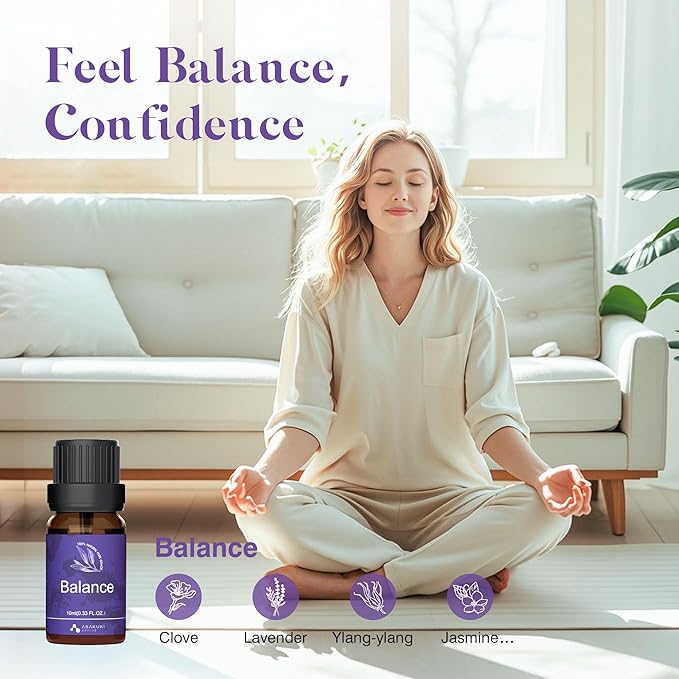 ASAKUKI Essential Oils, Essential Oil Blends Set for Diffusers, Humidifiers, Candle Making, Aromatherapy-Breathe, Uplift, Sensual, Rest, Unwind, Balance, 6 * 10ml