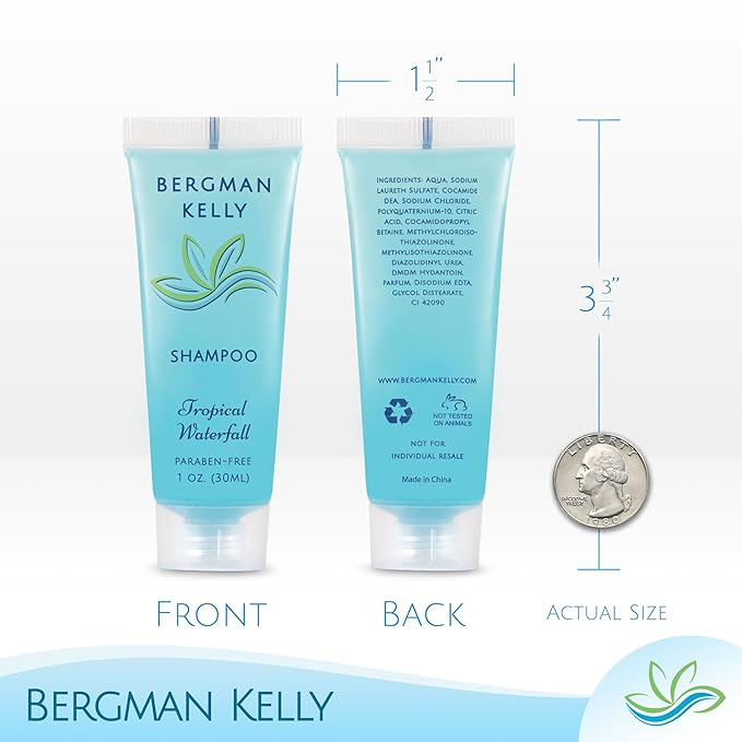 BERGMAN KELLY Rectangular Hotel Soap Bars, Shampoo & Conditioner 3-Piece Set (1 oz each, 150 pc, Tropical Waterfall), Delight Guests w/Invigorating & Refreshing Bulk Travel Size Hotel Toiletries
