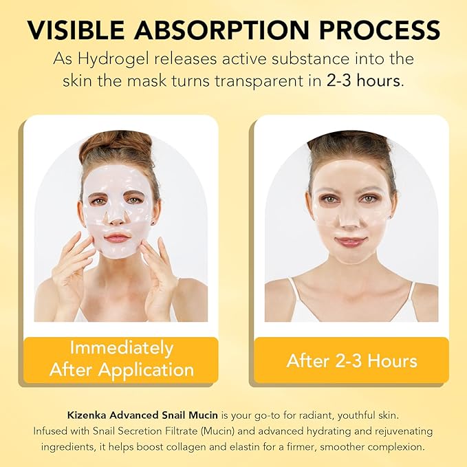 6 Pack Snail Mucin Glass Glow Hydrogel Face Masks Skincare, Snail Mucin Serum Face Mask Deep Hydrating for Women, Glass Skin Collagen Face Mask Korean Skincare for All Skin Types