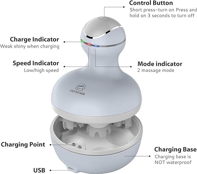 COMFIER Electric Scalp Massager Hair Growth,Handheld Head Massager for Headaches,84 Massage Nodes,Hair Massager,Deep Kneading and Stress Relief,Head Scratcher,Ideal Gifts for Mom,Dad,Women,Men