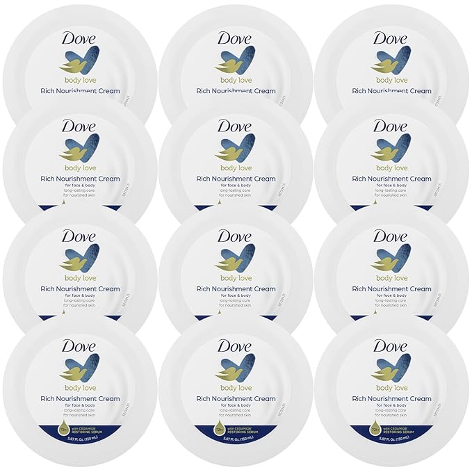 Dove Body Love Rich Nourishment Cream, Face, Hand & Body Lotion for Extremely Dry Skin, Fast-Absorbing 72-Hour Moisturizing Cream with Ceramide Serum, 5.07 Fl Oz (Pack of 12)