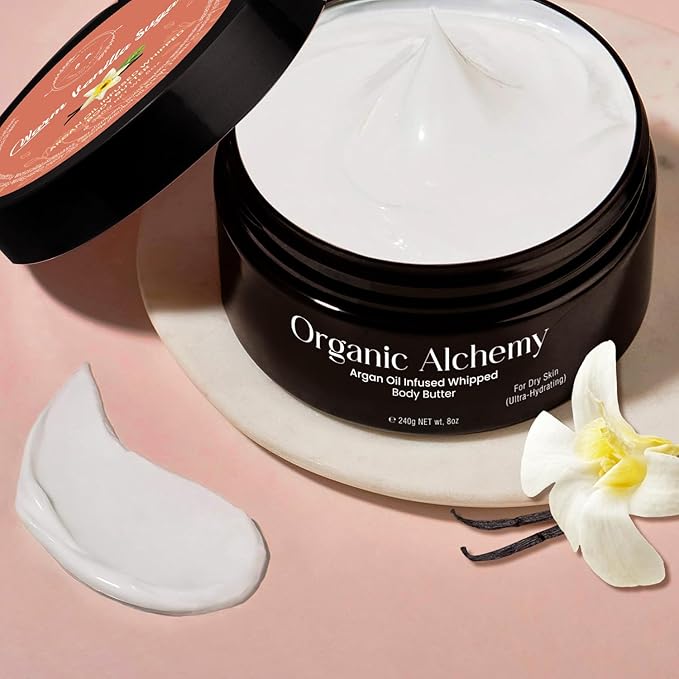 Whipped Argan Oil Body Butter for Dry Skin, Anti-Aging Body Cream Made for Women - Natural Skin Care, 8 OZ (Warm Vanilla Sugar)