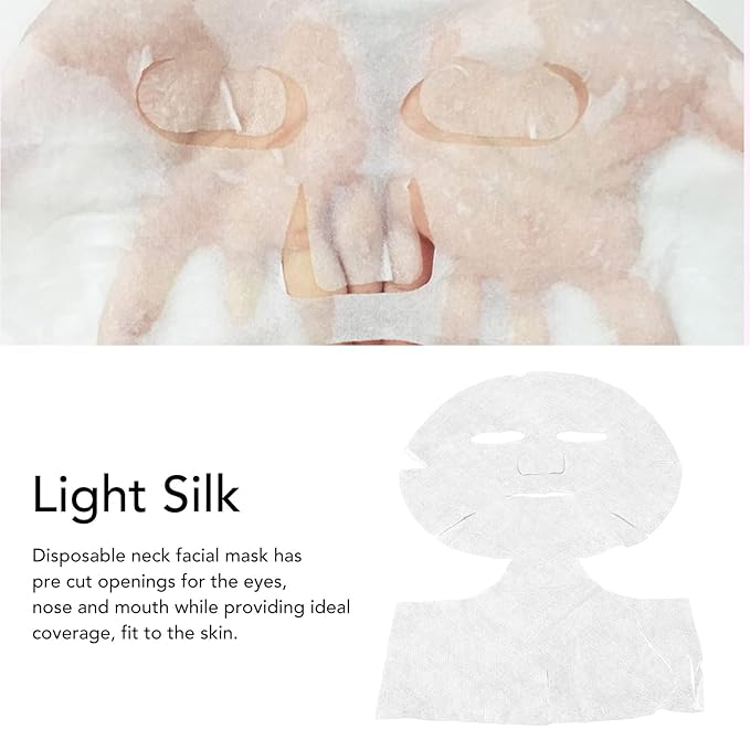 Brrnoo 50 Pcs Disposable White Silk Facial & Neck Mask Paper, Pre-Cut Facial Mask Sheets, Light Silk Material, Spa Skin Care