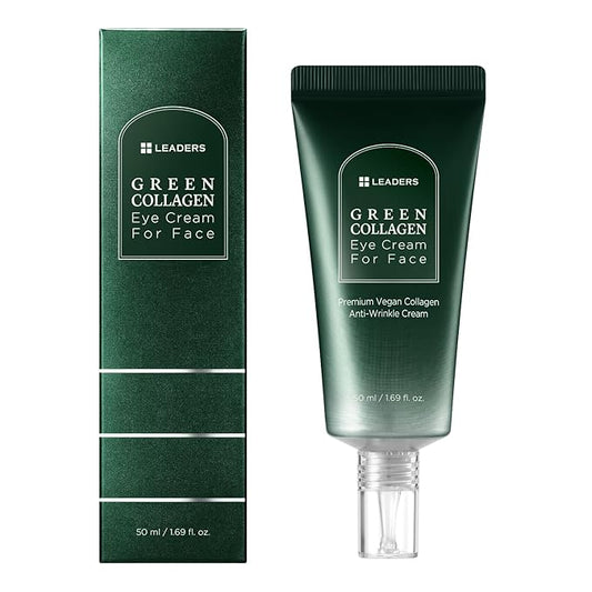 LEADERS Green Collagen Eye Cream for Face – Vegan Anti-Aging Eye Treatment, Reduces Fine Lines & Dark Circles Without Irritation, Improves Skin Elasticity & Hydration, Softens Wrinkles, 50ml