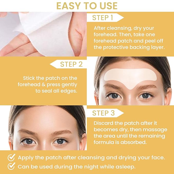 MONIER Forehead Wrinkle Patches Smoothing Overnight - Anti Wrinkle Patches for Face and Forehead Fine Lines & Frown Lines - With Aloe, Collagen, Vitamin E, Hyaluronic Acid | 12 pcs