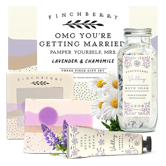 FinchBerry OMG You're Getting Married Gift Set – 3-Piece Wedding Gift for Couples, Mr. & Mrs., Bridal Shower, Bride-to-Be – With Luxurious Soap Bar, Hand Cream & Bath Soak – Ideal Wedding Surprise!