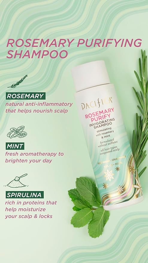 Pacifica Clarifying Shampoo – Rosemary Purify Invigorating Shampoo w/Soothing Mint for Detoxing Hair & Scalp Build-Up, Sulfate & Silicone Free - Vegan & Cruelty-Free Dermatologist Tested