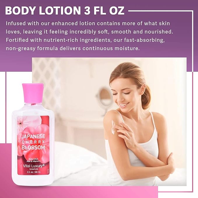 Bath & Body Care Travel Set - Home Spa Set with Body Lotion, Shower Gel and Fragrance Mist, Personal Body Care Travel Set for Birthday Christmas New Year Gifts(Japanese Cherry Blossom)