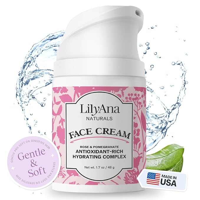 LilyAna Naturals Face and Neck Moisturizer for Women and Men - Moisturizer Face and Neck Cream for Dry Skin and Dark Spot Brightening - Rose and Pomegranate Extracts - 1.7oz