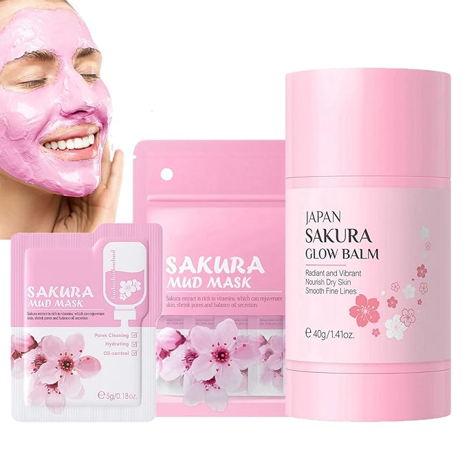Sakura Face Mask Stick, Deep Cleanse Mask For Acne & Oily Skin, Dead Sea Mud Mask Stick For Face Deep Pore Cleansing Exfoliating, Travel Clay Mask For Pores, Oil Control Facial Masks For Women