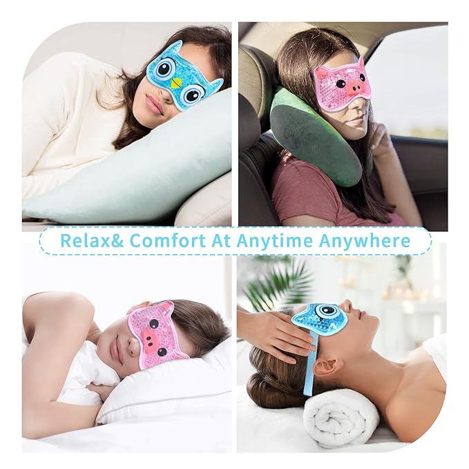 2PCS Adorable Cooling Eye Mask Gel Eye Mask, Reusable Hot Cold Therapy Cold Eye mask for Post Surgery, Puffiness, Dark Circles, Eye Bags, Dry Eyes (Pig+owl)
