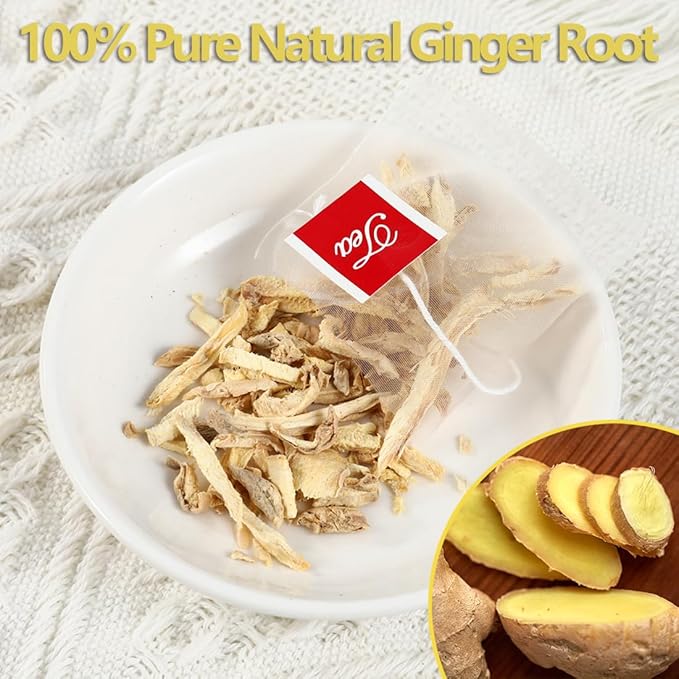 60 Premium Ginger Tea Bags, Made with 100% Natural Ginger Root, Warm & Spicy, Support Digestion & Boost Immunity, No Additives & Caffeine Free.