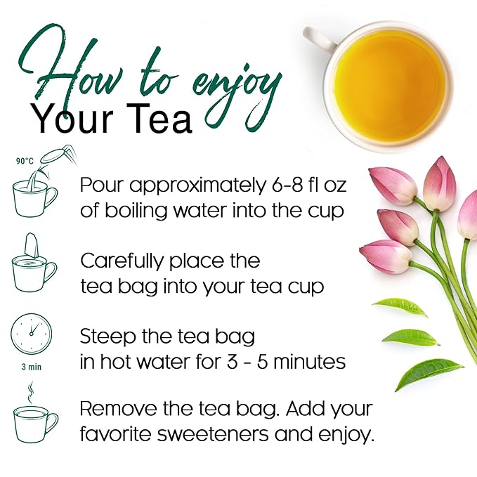 FreshDrinkUS, Premium 20 Tea Bags of Lotus Green Tea, 100% Natural. Exquisite Flavor, Handpicked Leaves, Perfect for Tea Lovers. No Sugar, No Gluten, Vegan.