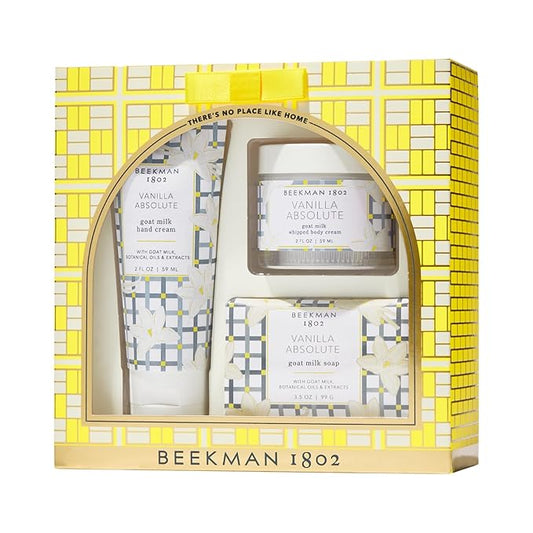Beekman 1802 Classic Comforts Vanilla Absolute Bodycare Gift Set - Set of 3 - Scented - Cleanses, Moisturizes & Hydrates - With Lactic Acid & Shea Butter - Good for Sensitive Skin - Cruelty Free