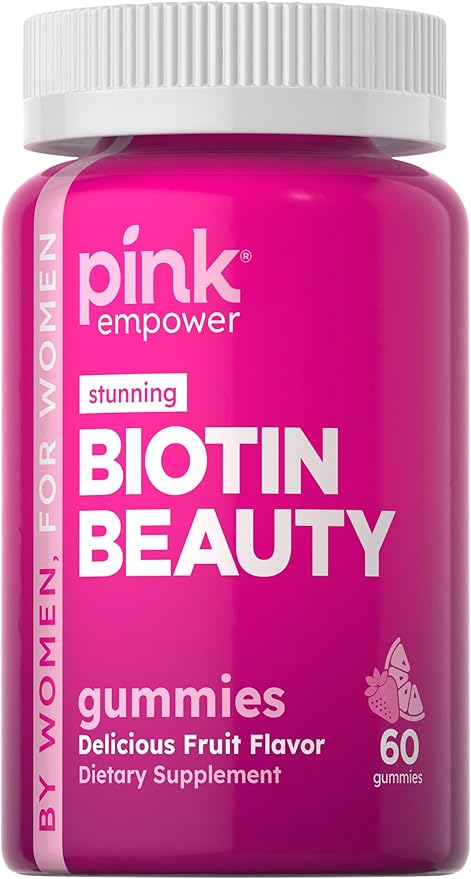 PINK Biotin Gummies | 60 Count | Non-GMO & Gluten Free | Fruit Flavor Vitamin for Hair Skin and Nails
