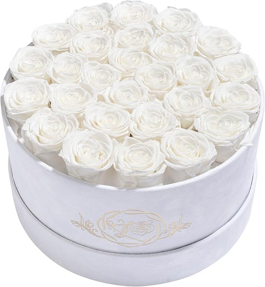 27 Flowers in a Luxury Suede Box, Birthday Gifts for Women, Preserved Flowers, Mothers Day Roses Gift for Mom, White