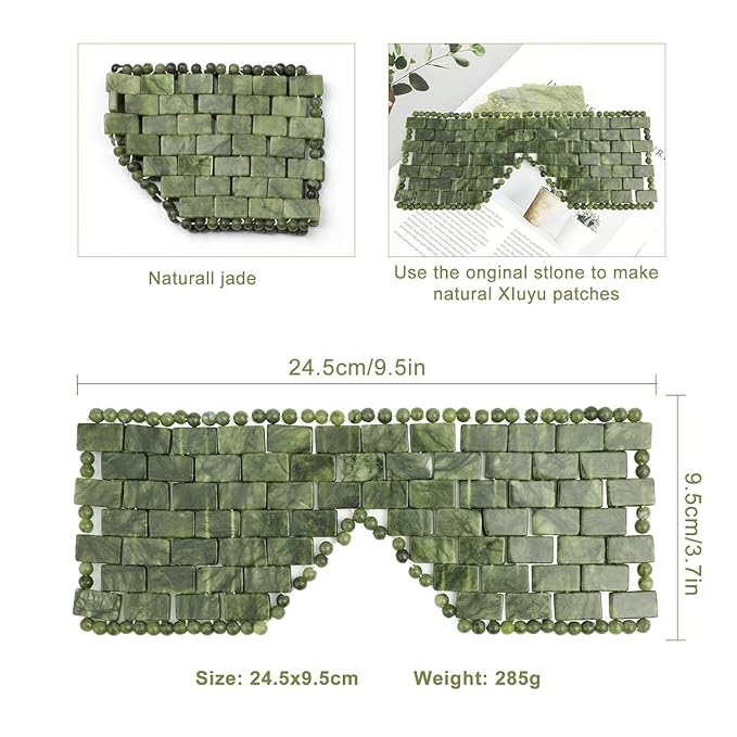 Jade Eye Mask,Large Facial Cooling Mask with 100% Real Jade for Hot & Cold Therapy,Green Stone Facial Eyes Sleeping Mask Relief Eye Cover
