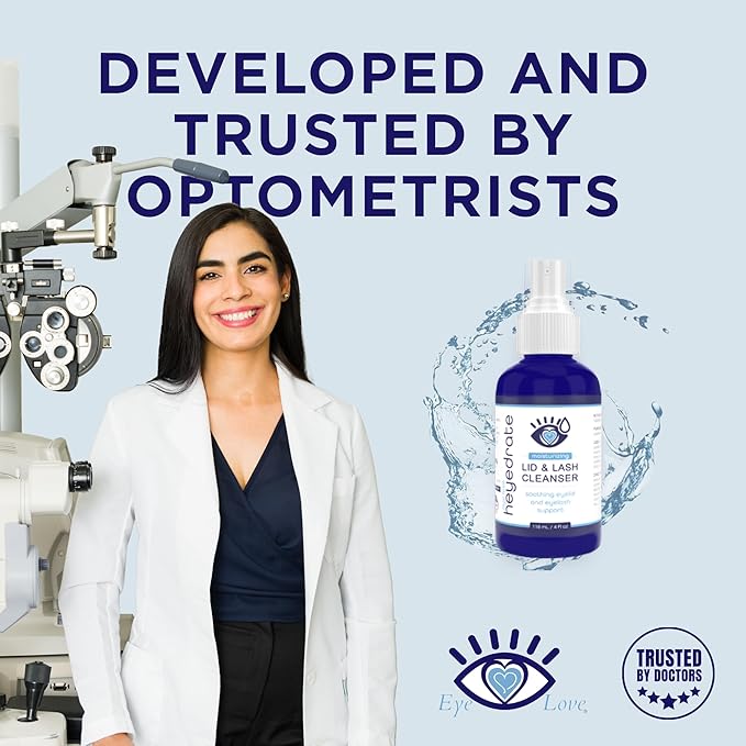 Heyedrate Lid & Lash Cleanser for Stye, Blepharitis, Dry Eyes, Meibomian Gland Dysfunction, Rosacea, and Eye Irritation Relief | Hypochlorous Acid Eyelid Cleanser Spray
