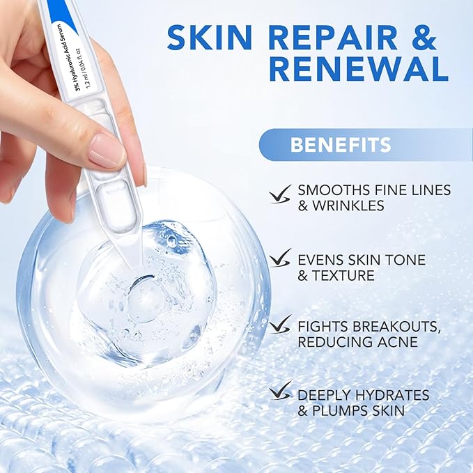 3% Hyaluronic Acid Serum Ultra-Hydrating Vials,Hyaluronic Acid, Hyaluronic Acid Serum for Face Serum for Women Anti Aging Single-Use Hyaluronic Acid Tubes Vials(1 Box of 30)