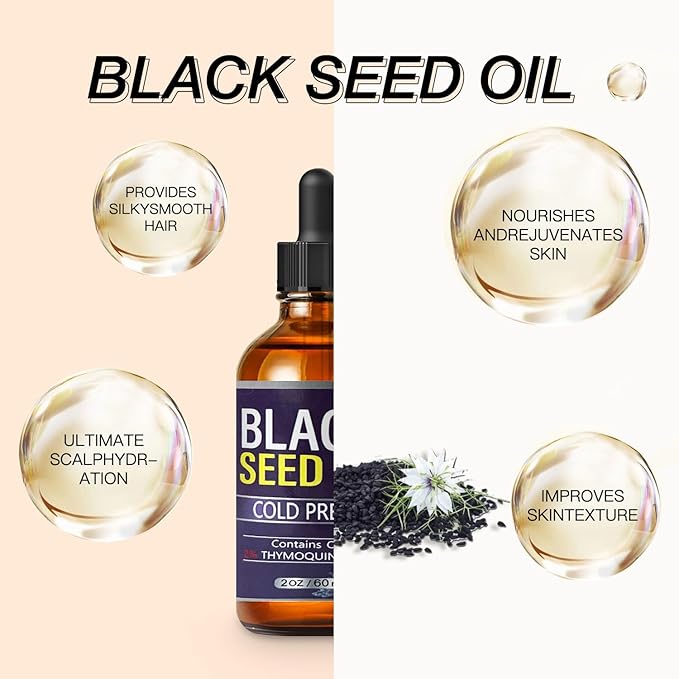 Black Seed Oil - Hair Growth Oil, Carrier Oil for Relaxing Massage and Body Oil, Black Seed Oil for All Hair Types and Skin(Black Seed Oil, 2 Fl Oz)