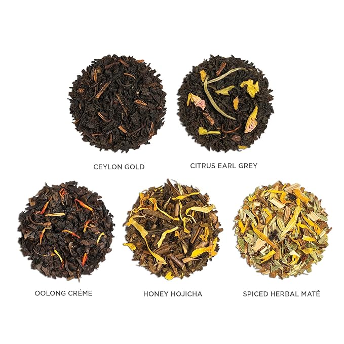 Tea Forte Frank Lloyd Wright 3-Piece Mother's Day Tea Gift Set with Sienna Stoneware Cup with Tea Tray and 10 Count Mini Presentation Box, 2 of Each Blend Handcrafted Pyramid Infuser Tea Bags